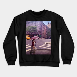 Girl Rainy Day City Street Upper West Side Manhattan NYC Crewneck Sweatshirt
